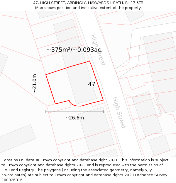 47, HIGH STREET, ARDINGLY, HAYWARDS HEATH, RH17 6TB: Plot and title map