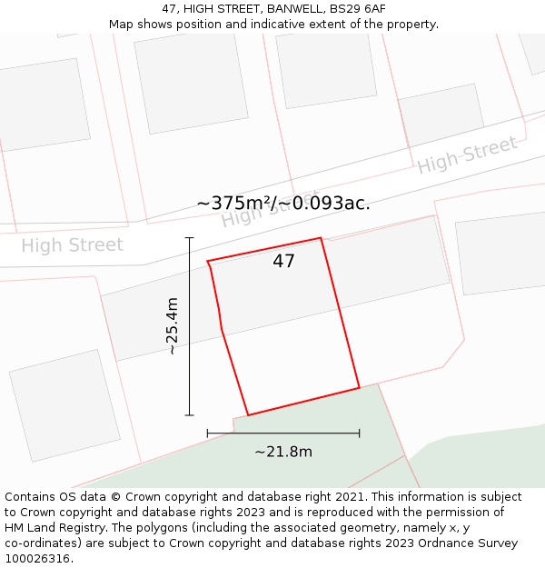 47, HIGH STREET, BANWELL, BS29 6AF: Plot and title map