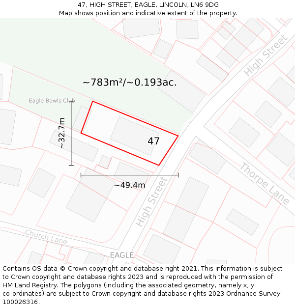 47, HIGH STREET, EAGLE, LINCOLN, LN6 9DG: Plot and title map