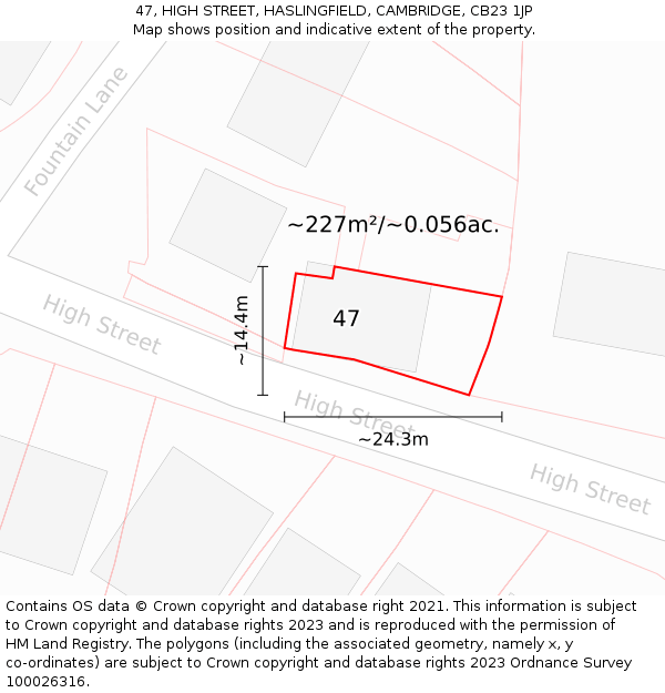 47, HIGH STREET, HASLINGFIELD, CAMBRIDGE, CB23 1JP: Plot and title map