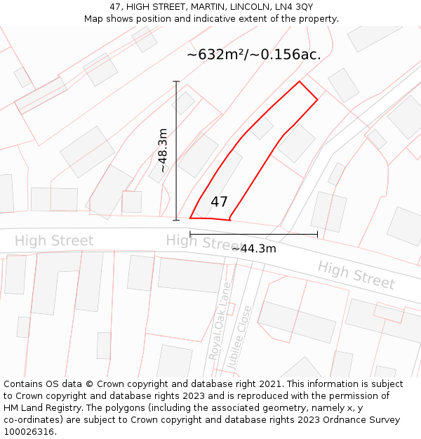 47, HIGH STREET, MARTIN, LINCOLN, LN4 3QY: Plot and title map