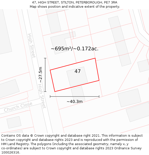 47, HIGH STREET, STILTON, PETERBOROUGH, PE7 3RA: Plot and title map