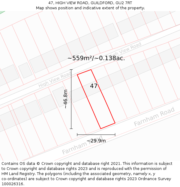 47, HIGH VIEW ROAD, GUILDFORD, GU2 7RT: Plot and title map