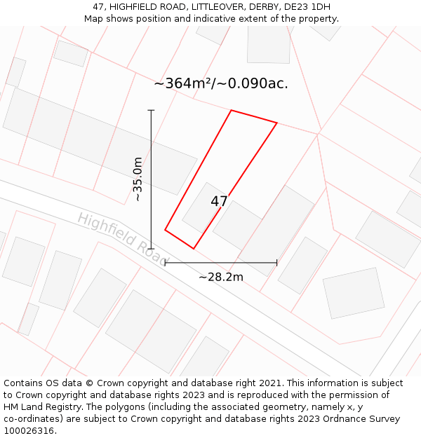 47, HIGHFIELD ROAD, LITTLEOVER, DERBY, DE23 1DH: Plot and title map