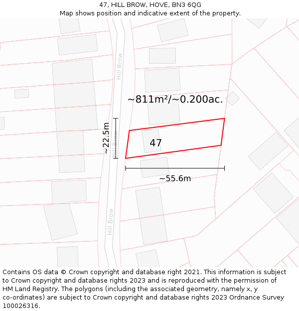 47, HILL BROW, HOVE, BN3 6QG: Plot and title map