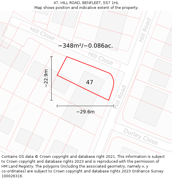 47, HILL ROAD, BENFLEET, SS7 1HL: Plot and title map