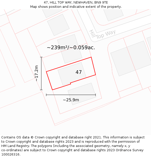 47, HILL TOP WAY, NEWHAVEN, BN9 9TE: Plot and title map