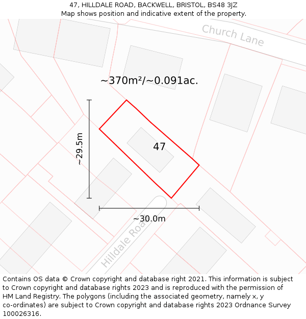 47, HILLDALE ROAD, BACKWELL, BRISTOL, BS48 3JZ: Plot and title map