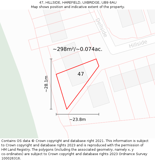 47, HILLSIDE, HAREFIELD, UXBRIDGE, UB9 6AU: Plot and title map