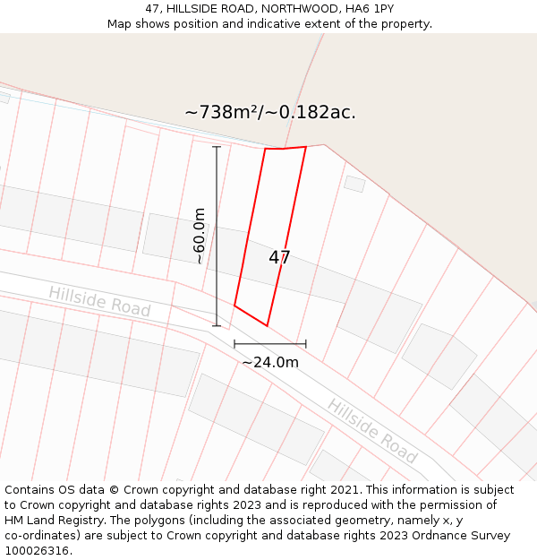 47, HILLSIDE ROAD, NORTHWOOD, HA6 1PY: Plot and title map