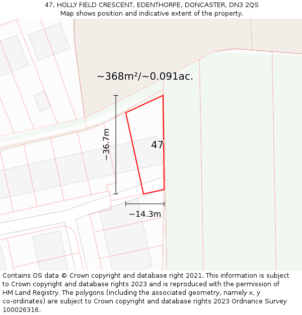 47, HOLLY FIELD CRESCENT, EDENTHORPE, DONCASTER, DN3 2QS: Plot and title map