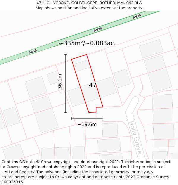 47, HOLLYGROVE, GOLDTHORPE, ROTHERHAM, S63 9LA: Plot and title map