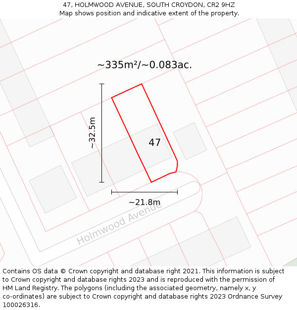 47, HOLMWOOD AVENUE, SOUTH CROYDON, CR2 9HZ: Plot and title map