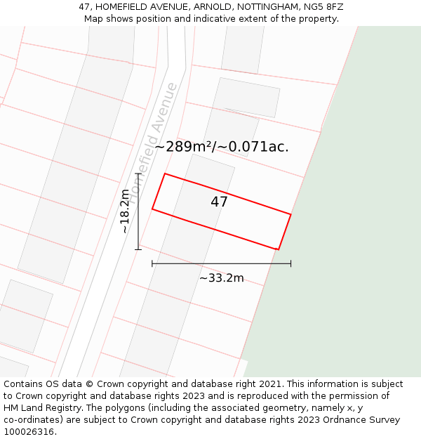 47, HOMEFIELD AVENUE, ARNOLD, NOTTINGHAM, NG5 8FZ: Plot and title map