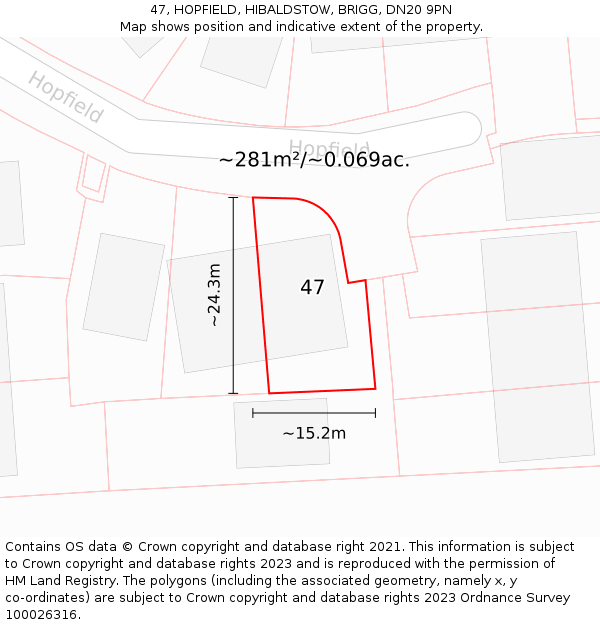 47, HOPFIELD, HIBALDSTOW, BRIGG, DN20 9PN: Plot and title map