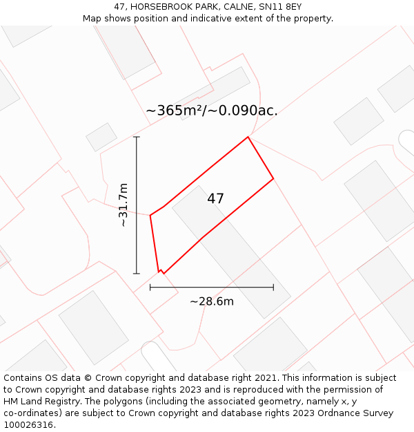47, HORSEBROOK PARK, CALNE, SN11 8EY: Plot and title map