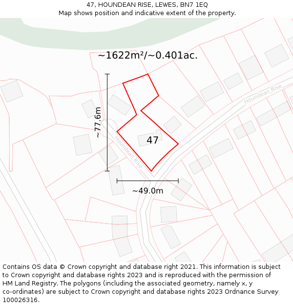 47, HOUNDEAN RISE, LEWES, BN7 1EQ: Plot and title map