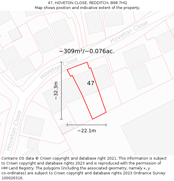 47, HOVETON CLOSE, REDDITCH, B98 7HQ: Plot and title map