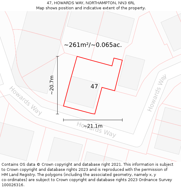 47, HOWARDS WAY, NORTHAMPTON, NN3 6RL: Plot and title map