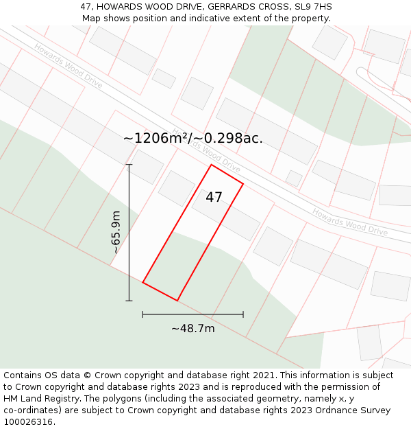 47, HOWARDS WOOD DRIVE, GERRARDS CROSS, SL9 7HS: Plot and title map