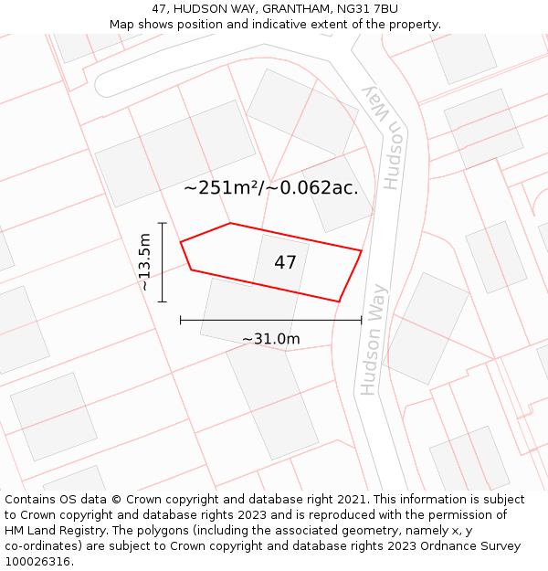 47, HUDSON WAY, GRANTHAM, NG31 7BU: Plot and title map