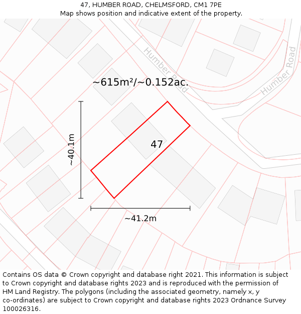 47, HUMBER ROAD, CHELMSFORD, CM1 7PE: Plot and title map