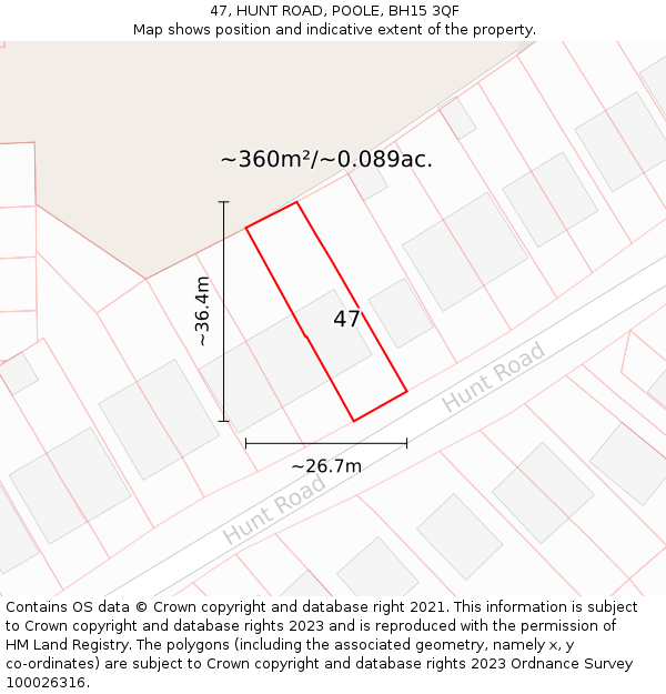 47, HUNT ROAD, POOLE, BH15 3QF: Plot and title map