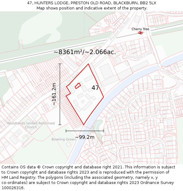 47, HUNTERS LODGE, PRESTON OLD ROAD, BLACKBURN, BB2 5LX: Plot and title map