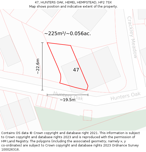 47, HUNTERS OAK, HEMEL HEMPSTEAD, HP2 7SX: Plot and title map