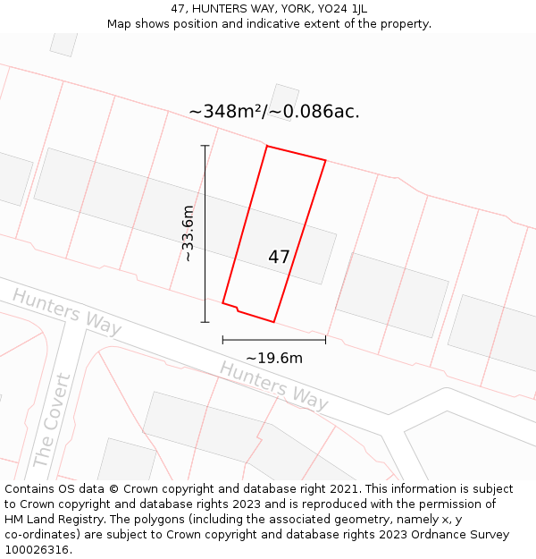 47, HUNTERS WAY, YORK, YO24 1JL: Plot and title map