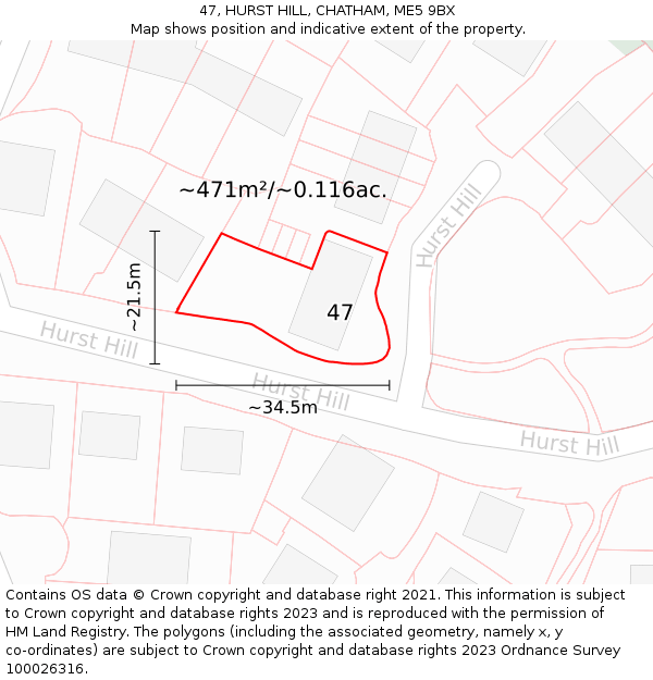 47, HURST HILL, CHATHAM, ME5 9BX: Plot and title map