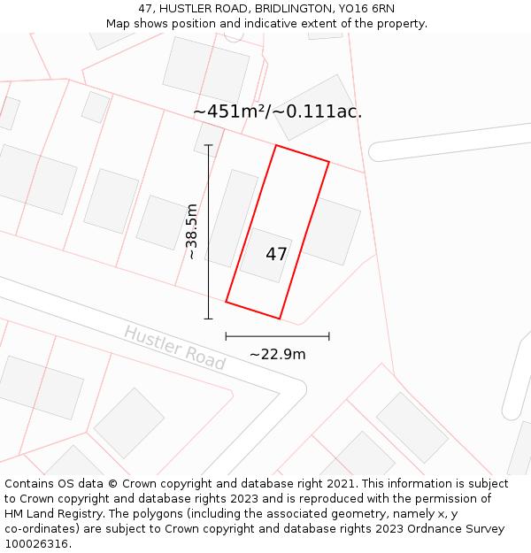 47, HUSTLER ROAD, BRIDLINGTON, YO16 6RN: Plot and title map