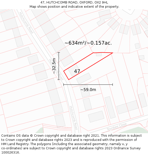 47, HUTCHCOMB ROAD, OXFORD, OX2 9HL: Plot and title map