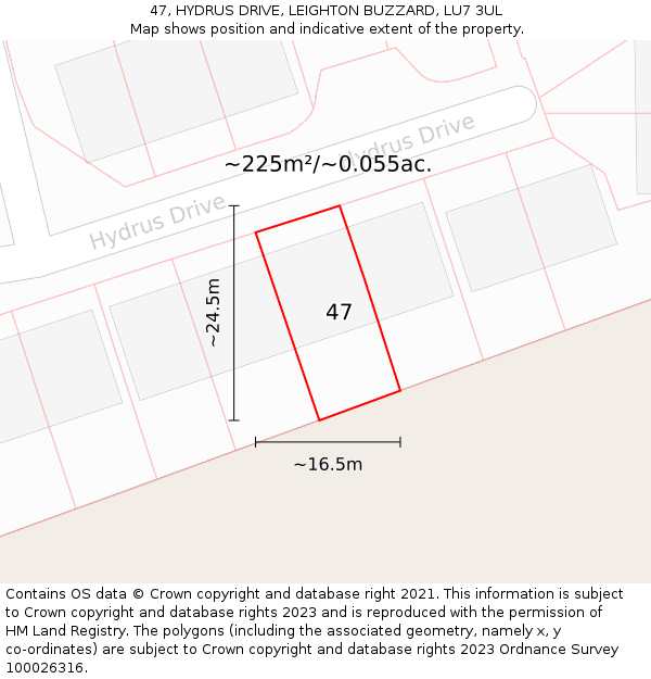 47, HYDRUS DRIVE, LEIGHTON BUZZARD, LU7 3UL: Plot and title map