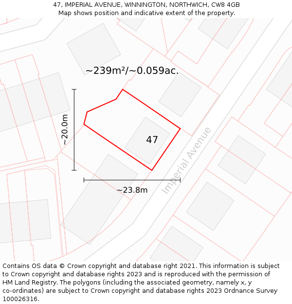 47, IMPERIAL AVENUE, WINNINGTON, NORTHWICH, CW8 4GB: Plot and title map