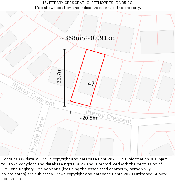 47, ITTERBY CRESCENT, CLEETHORPES, DN35 9QJ: Plot and title map