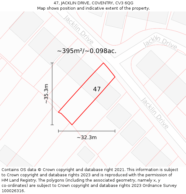 47, JACKLIN DRIVE, COVENTRY, CV3 6QG: Plot and title map