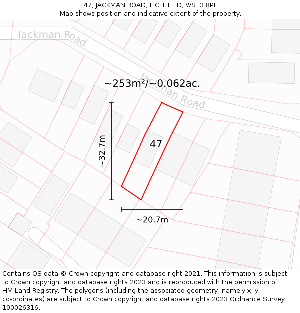 47, JACKMAN ROAD, LICHFIELD, WS13 8PF: Plot and title map