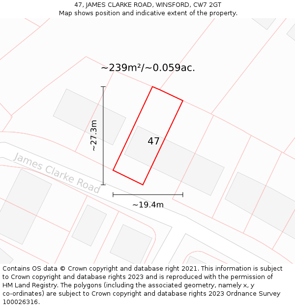 47, JAMES CLARKE ROAD, WINSFORD, CW7 2GT: Plot and title map