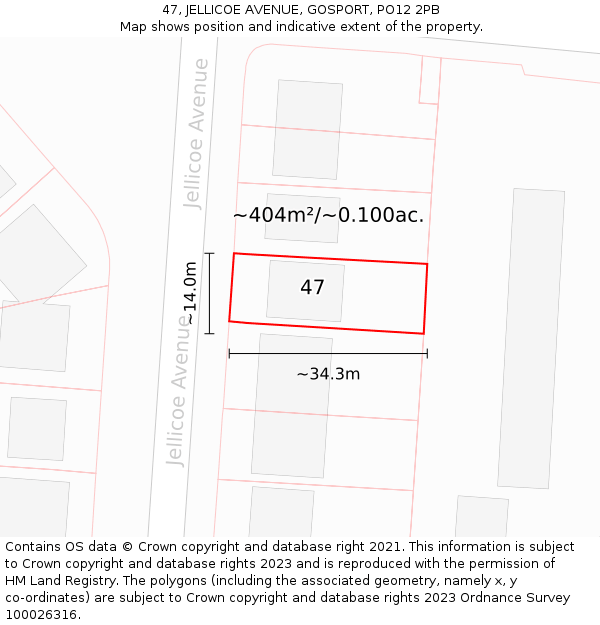 47, JELLICOE AVENUE, GOSPORT, PO12 2PB: Plot and title map