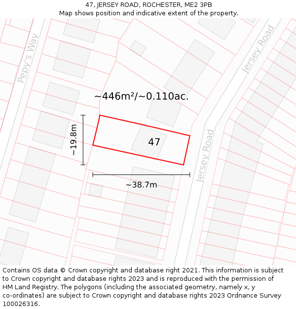 47, JERSEY ROAD, ROCHESTER, ME2 3PB: Plot and title map