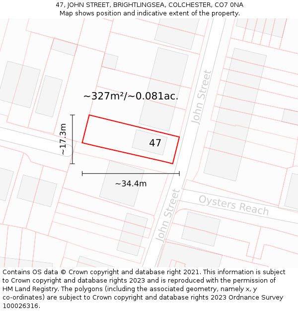 47, JOHN STREET, BRIGHTLINGSEA, COLCHESTER, CO7 0NA: Plot and title map