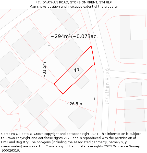 47, JONATHAN ROAD, STOKE-ON-TRENT, ST4 8LP: Plot and title map