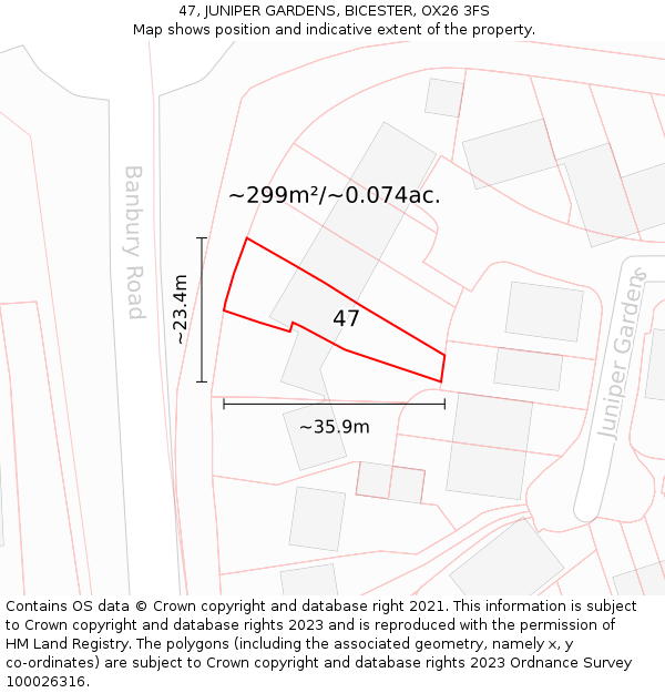 47, JUNIPER GARDENS, BICESTER, OX26 3FS: Plot and title map