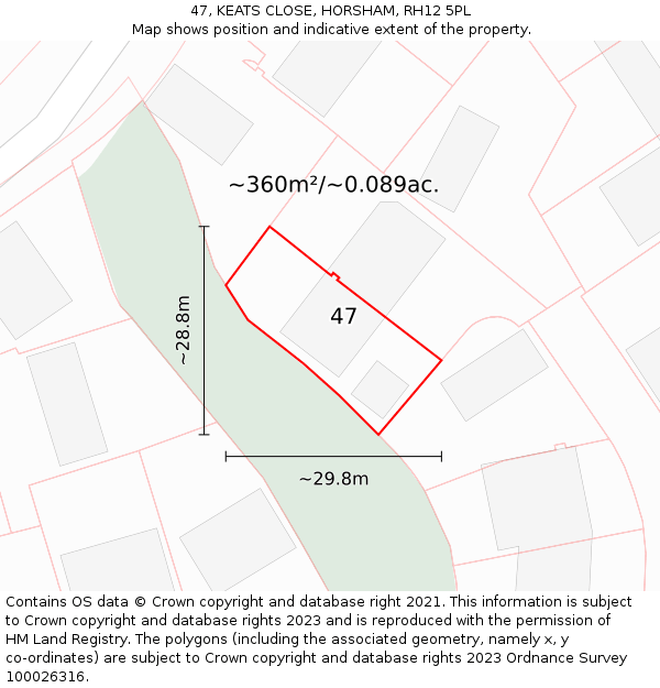 47, KEATS CLOSE, HORSHAM, RH12 5PL: Plot and title map