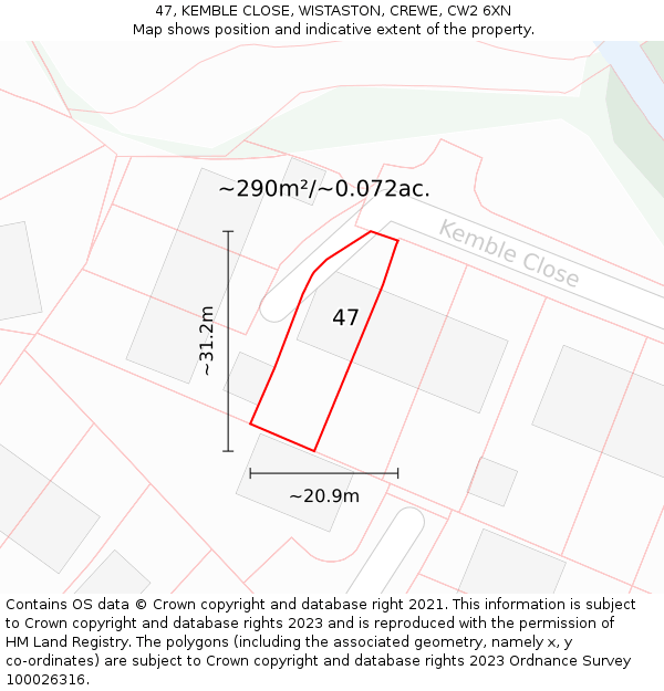 47, KEMBLE CLOSE, WISTASTON, CREWE, CW2 6XN: Plot and title map