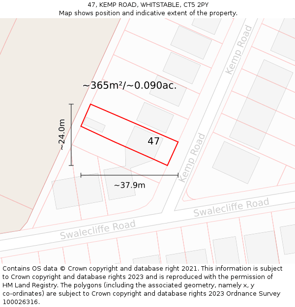 47, KEMP ROAD, WHITSTABLE, CT5 2PY: Plot and title map