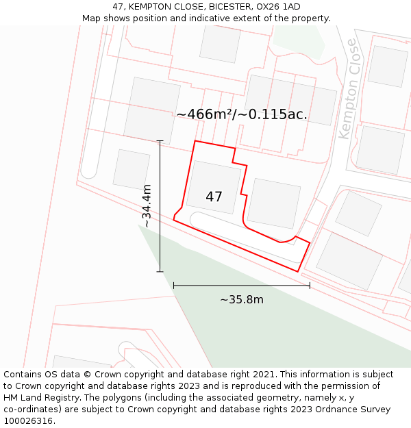 47, KEMPTON CLOSE, BICESTER, OX26 1AD: Plot and title map