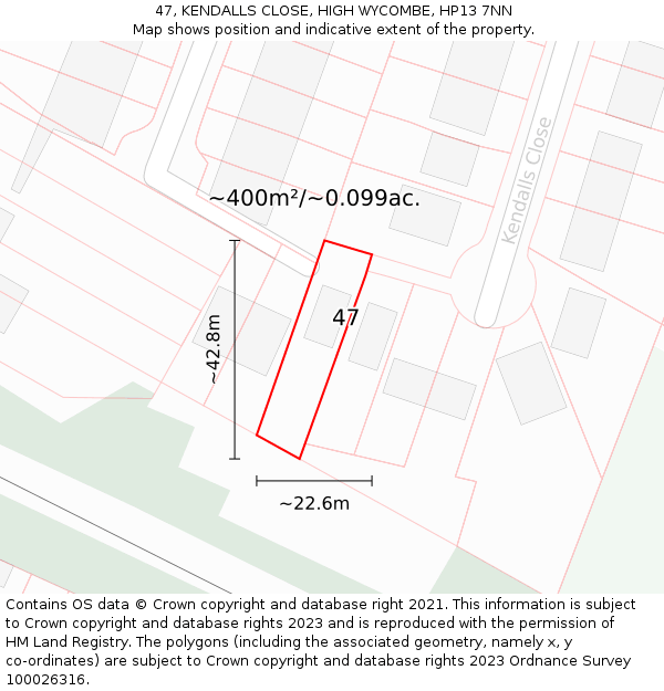 47, KENDALLS CLOSE, HIGH WYCOMBE, HP13 7NN: Plot and title map