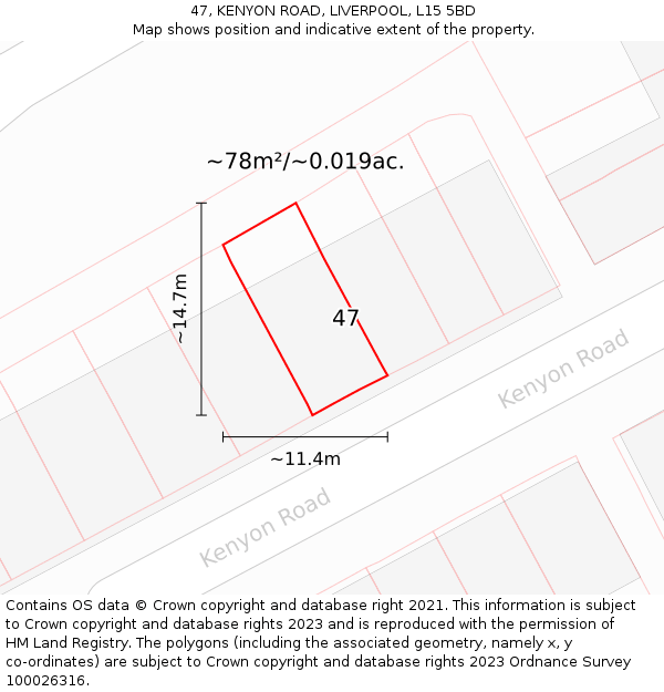 47, KENYON ROAD, LIVERPOOL, L15 5BD: Plot and title map